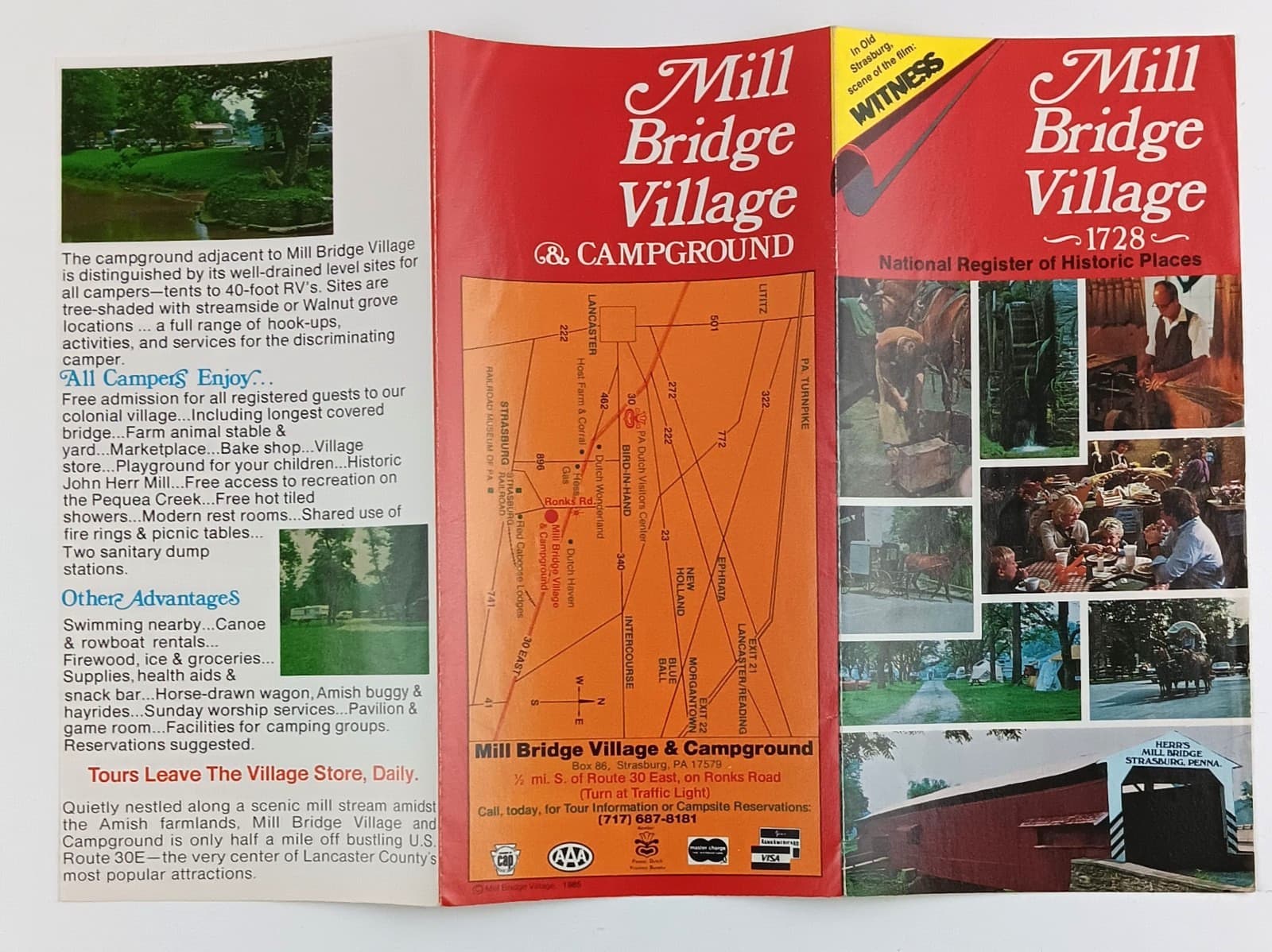 1985 Strasburg PA Mill Bridge Village 1728 & Campground VTG Travel Brochure 3