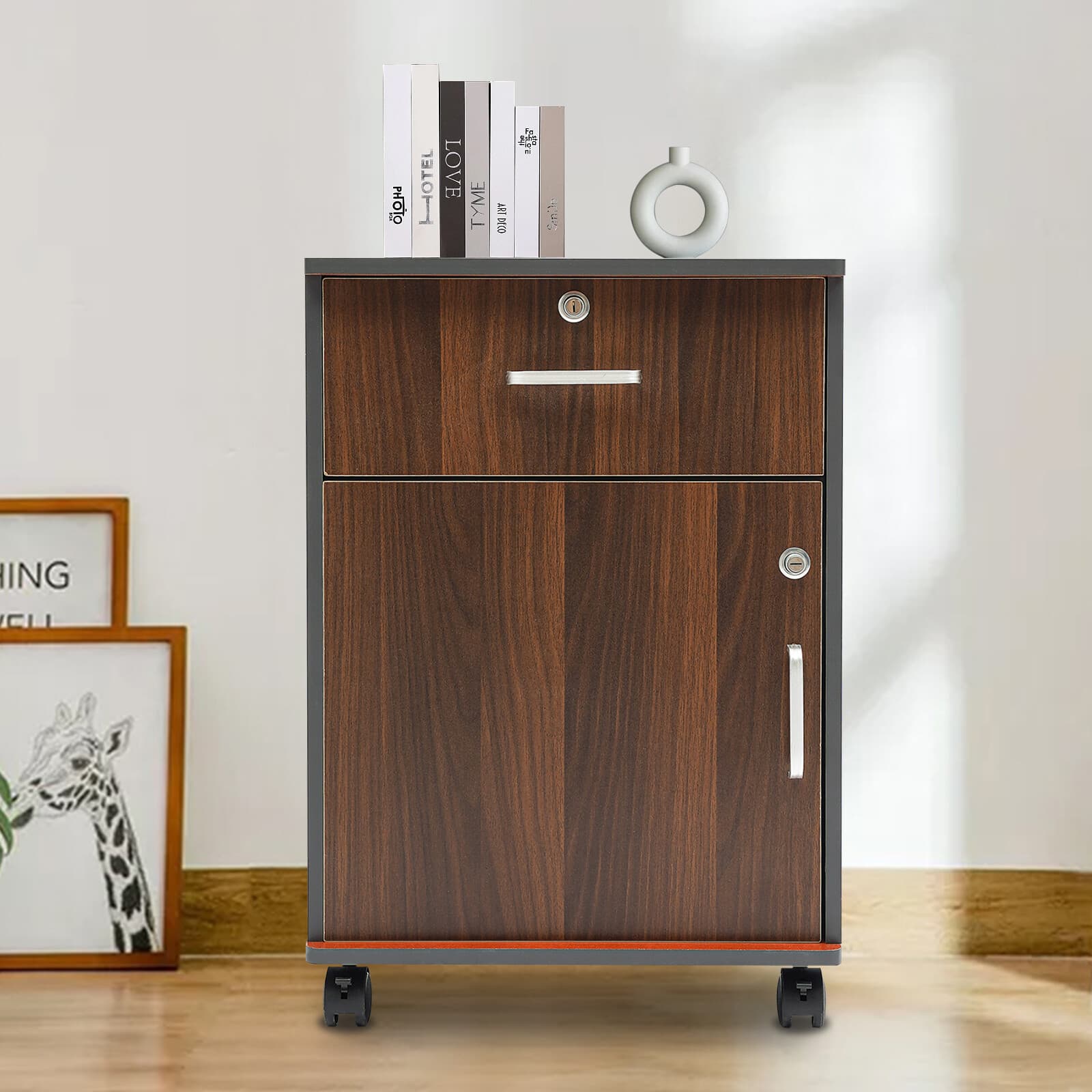 2-Tier Mobile File Cabinet Under Desk Metal Filing Cabinet with Lock & Drawer 3