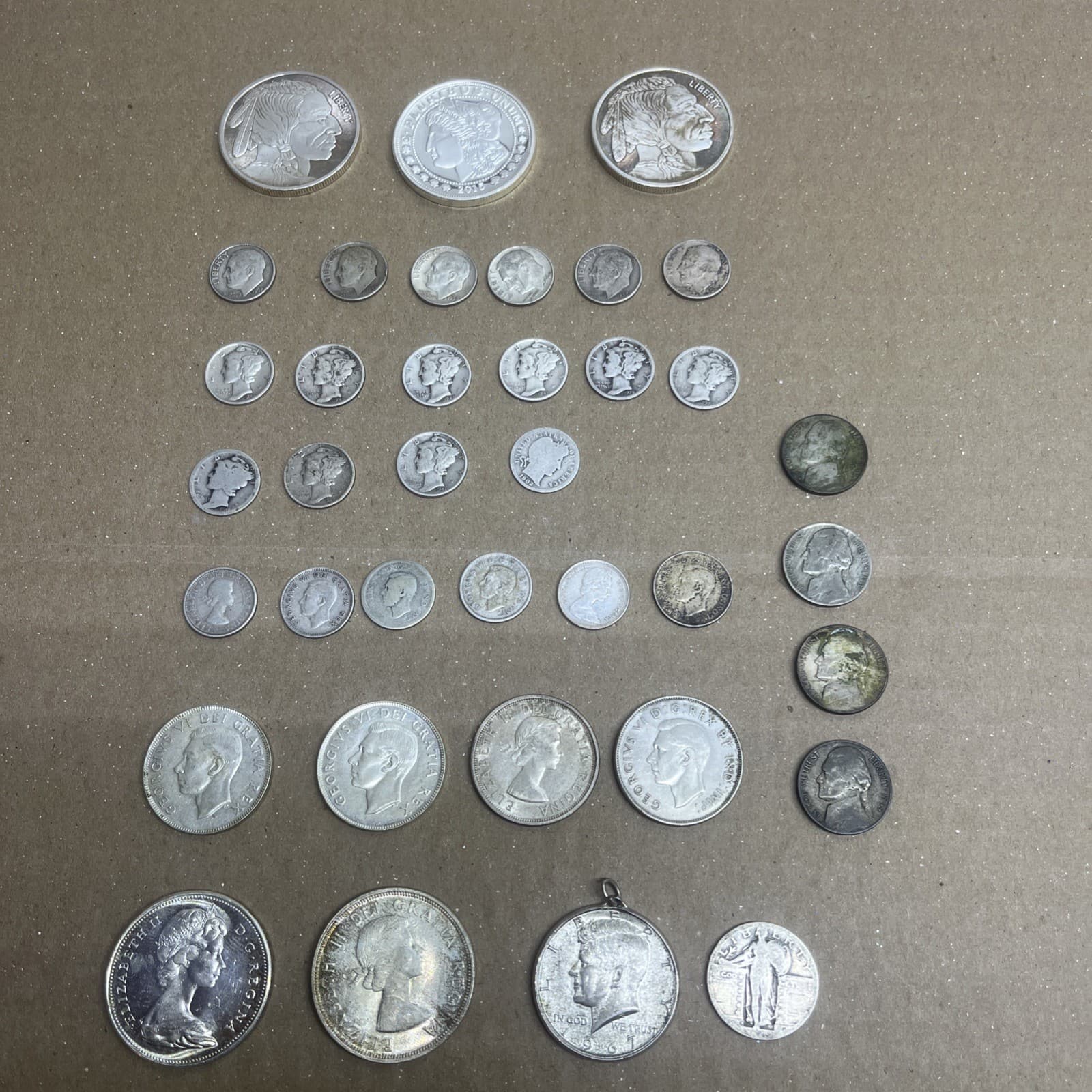Mixed Lot Of 37 Silver Coins Us An Canada scrap of collect