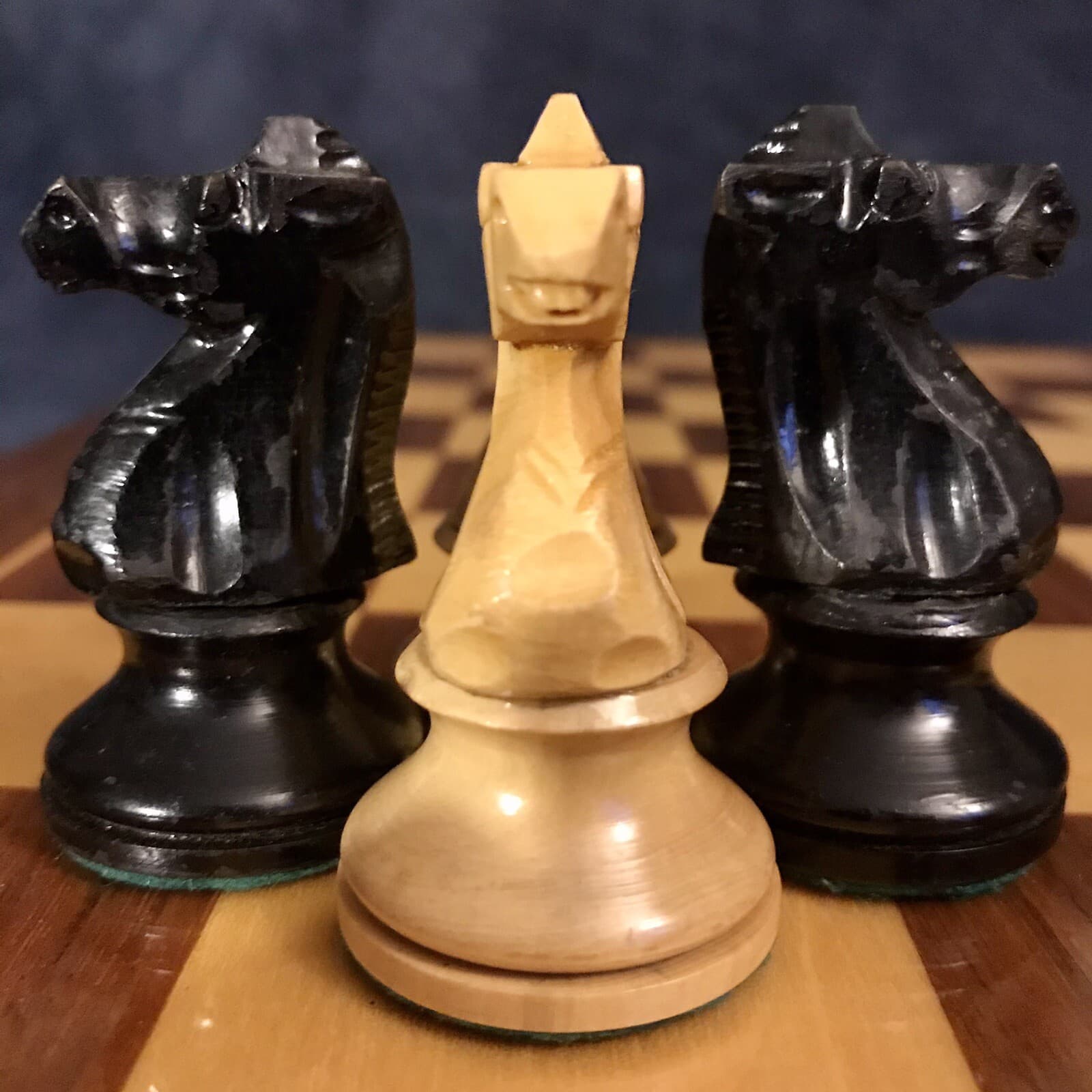 Vintage French Tan & Black Boxwood Chess Set 3.65”K + Case 3