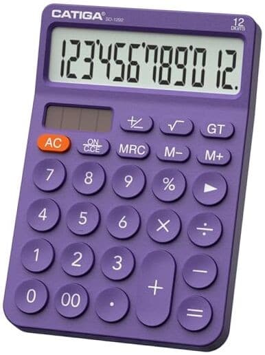 12 Digit Desktop Calculator with Large LCD Display, 4 Functions 7) Purple