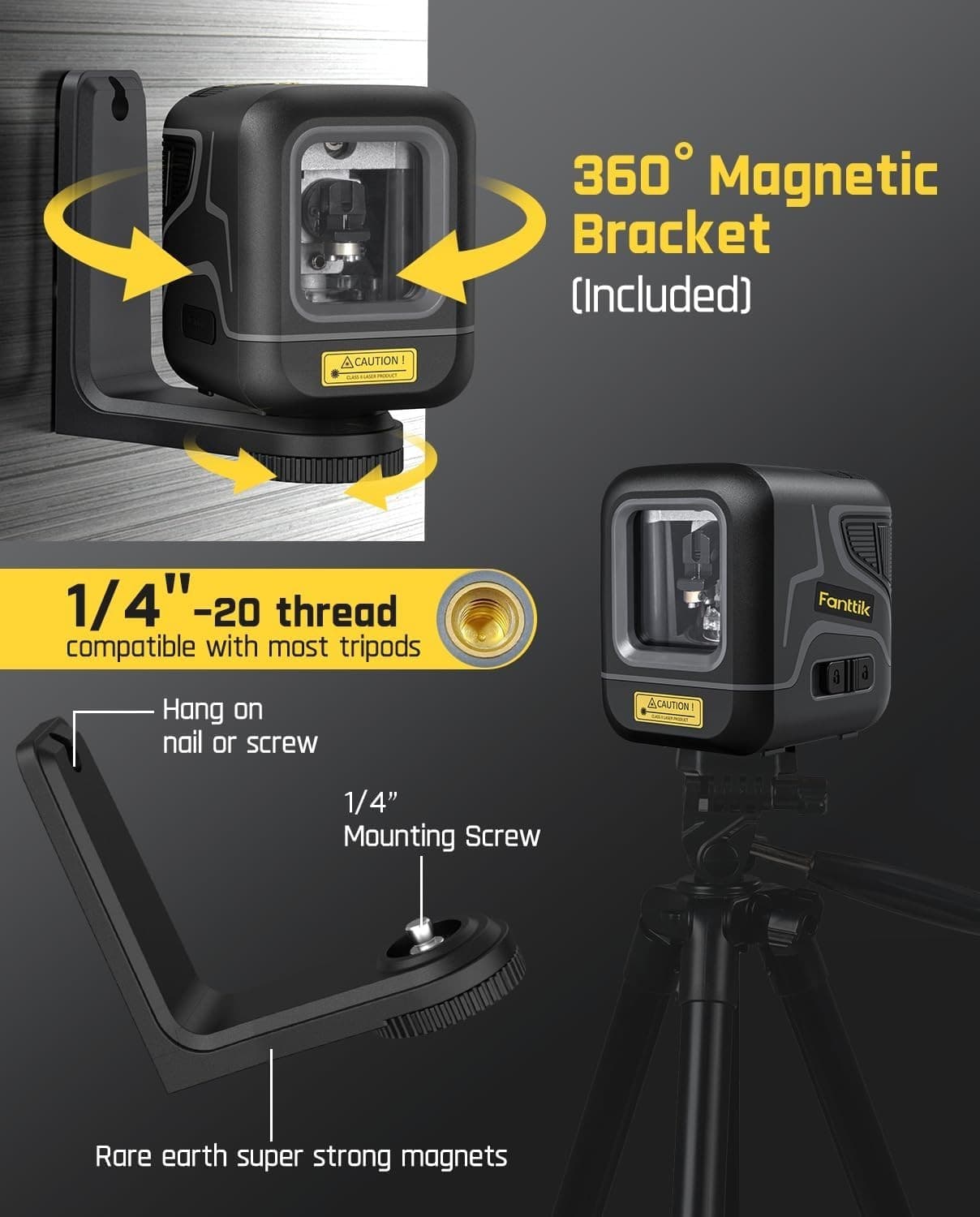 Fanttik D2 Pocket Green Laser Level, 100 ft Self-Leveling Cross Line Laser, Type 3