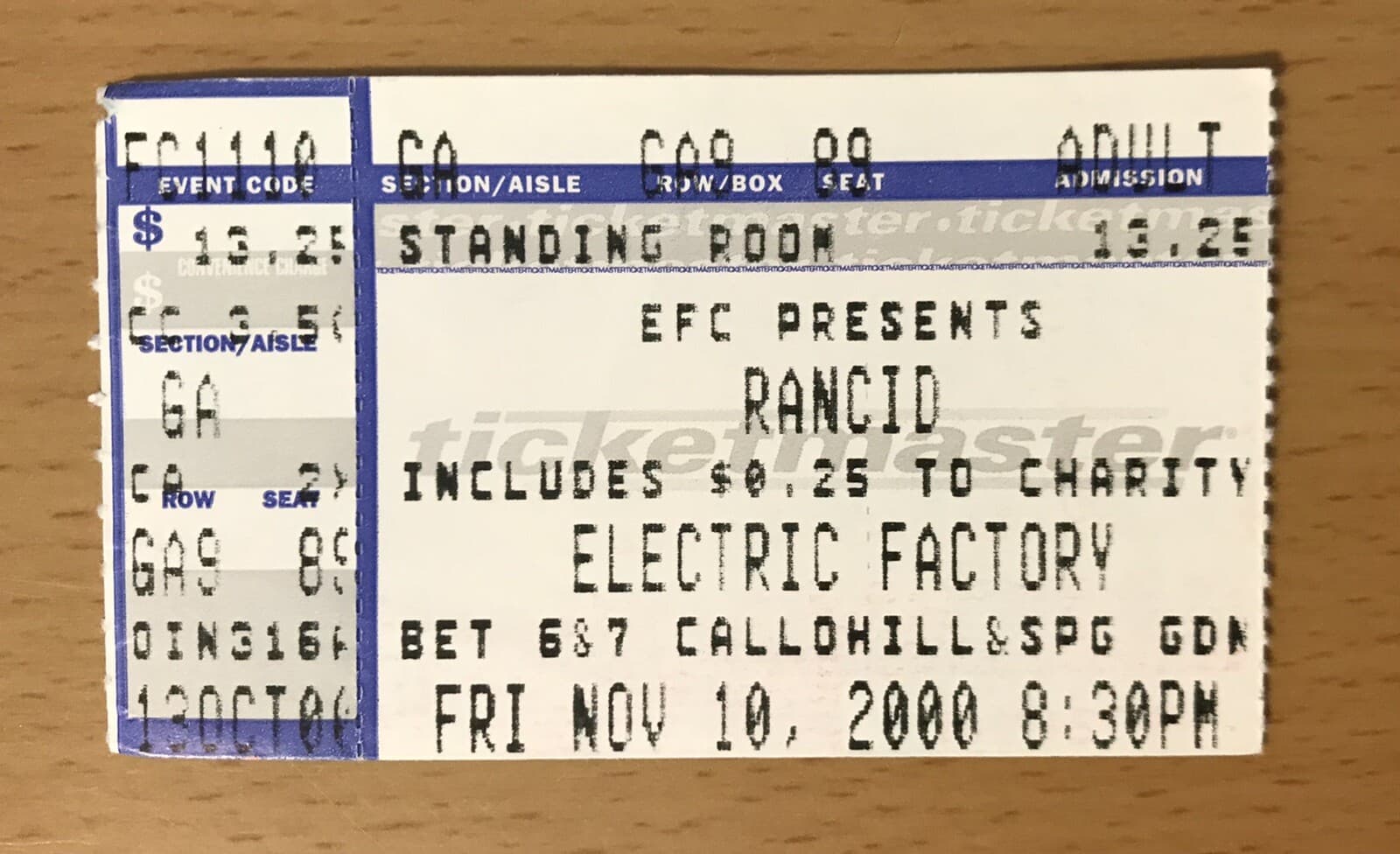 2000 RANCID PHILADELPHIA CONCERT TICKET STUB LET'S GO LIFE WON'T WAIT