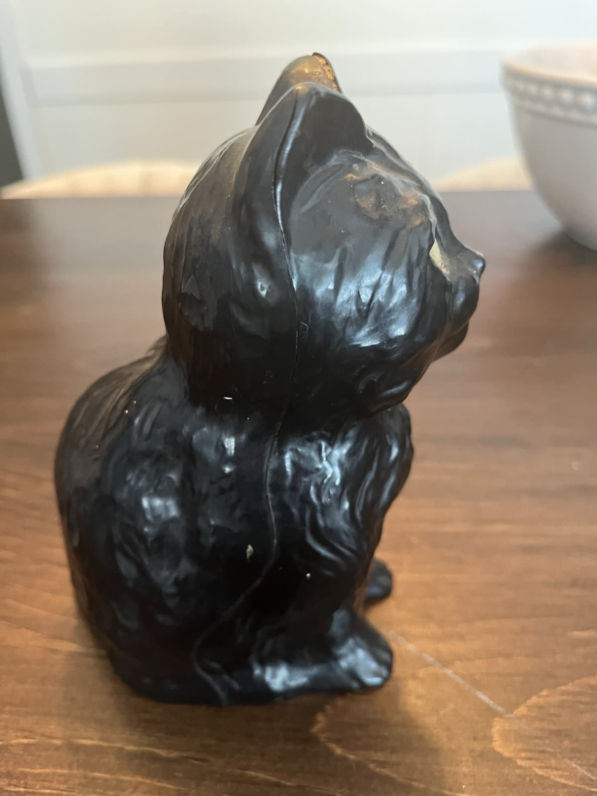 Vintage Halloween 50's Hard Plastic Sitting Black Cat Coin Bank  w/ Stopper! 5