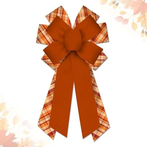 Hying Large Fall Bows for Wreath, Autumn Wreath Bows Style 1: Red Orange Bow 2