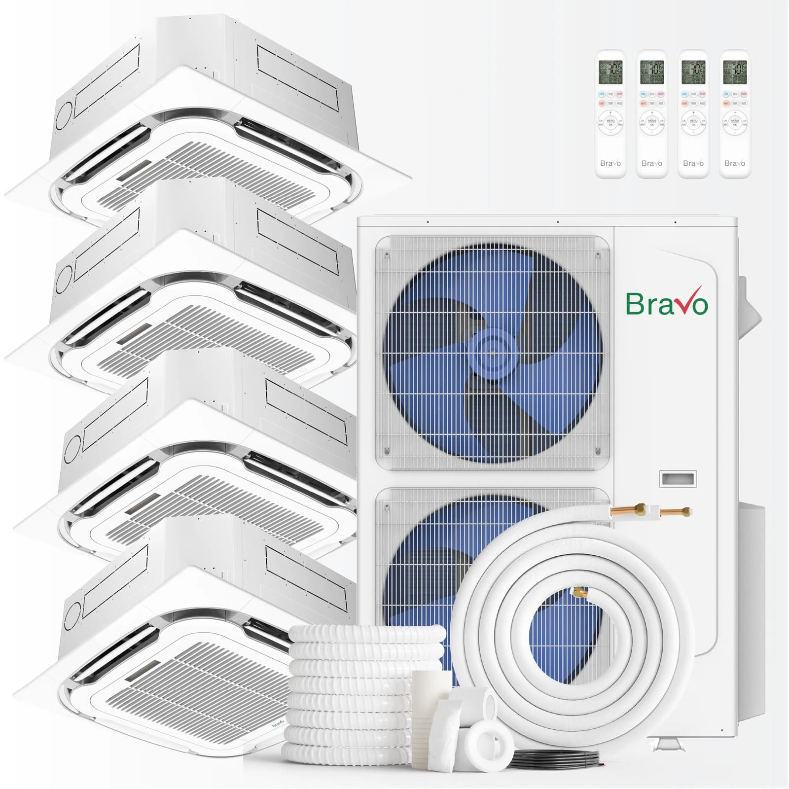 Bravo 4-Zone Mini Split AC & Pump 42000 BTU Ceiling Cassette 9K+9K+9K+18K