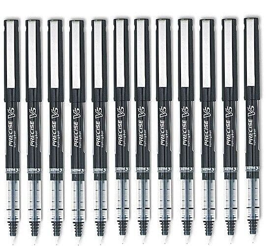 12 - PILOT Precise V5 Extra-Fine Rollerball Pen - BULK PACKED - BLACK INK