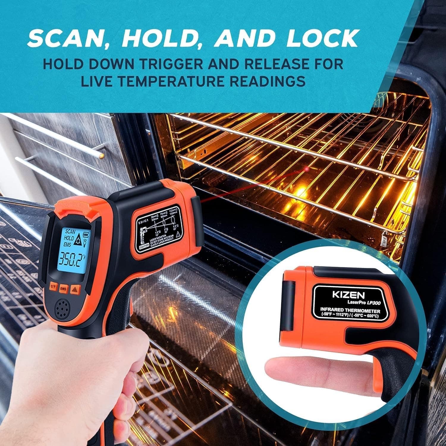 KIZEN Infrared Thermometer LaserPro LP300 Handheld Temperature Gun Orange 6