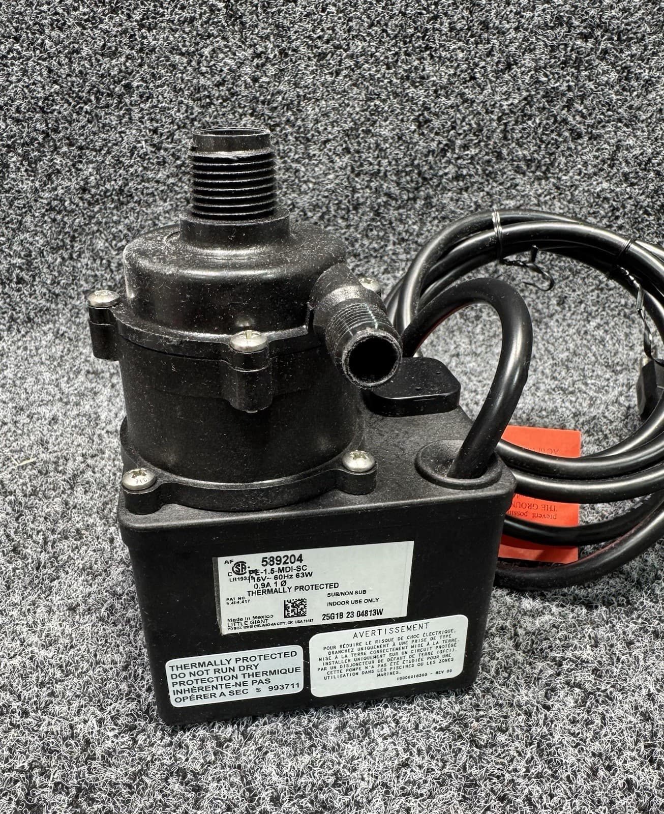 LITTLE GIANT 589204 Magnetic Drive Pump 115V AC, 1/2" Intake, 1/4" Discharge