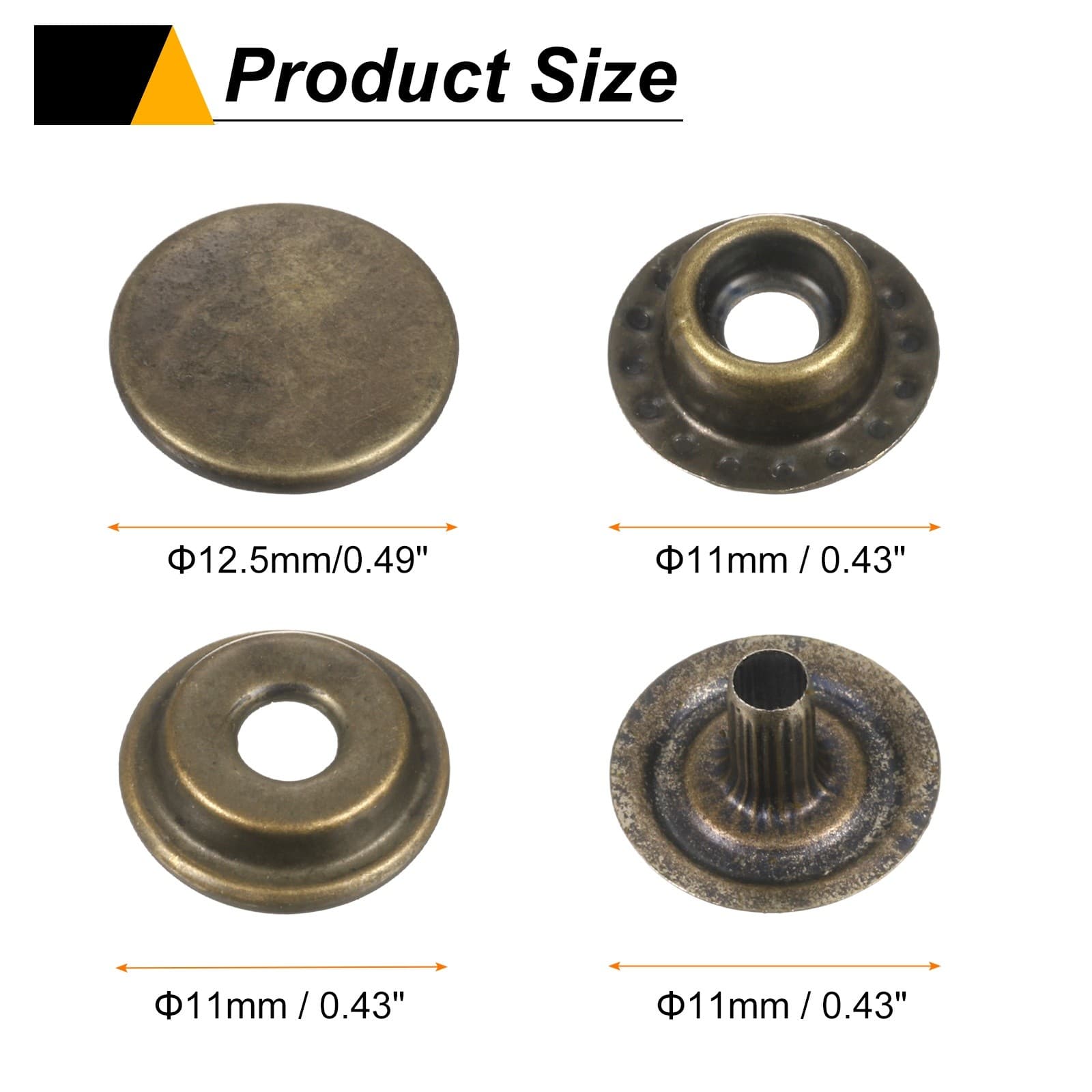 30Set Press-Stud Cap Button 12.5mm Metal Snap Fastener for Clothes DIY, Bronze 2