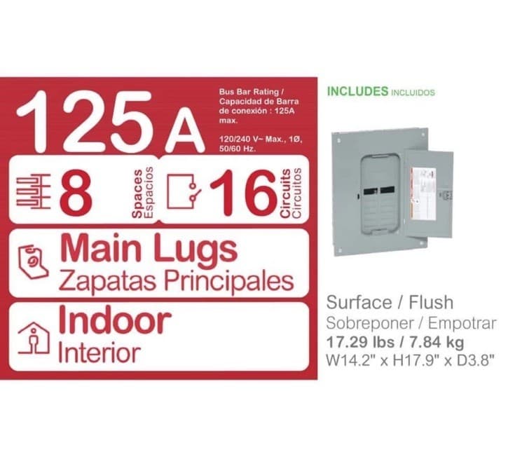 Square D Main Lug Plug-On Neutral Load Center Cover 125A 8-Space 16-Circuit 5