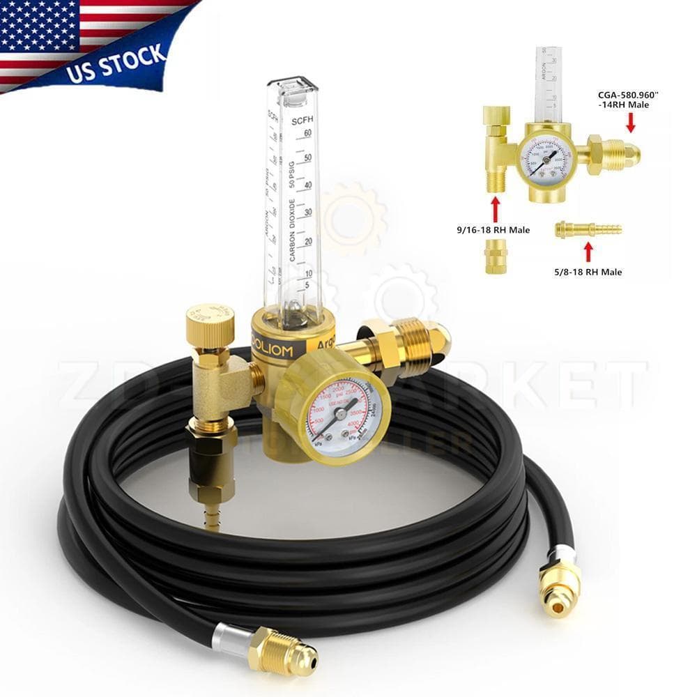 CO2 Argon Flow Meter Gas Regulator Gauge with Gas Hose Mig Tig Welding + Hose