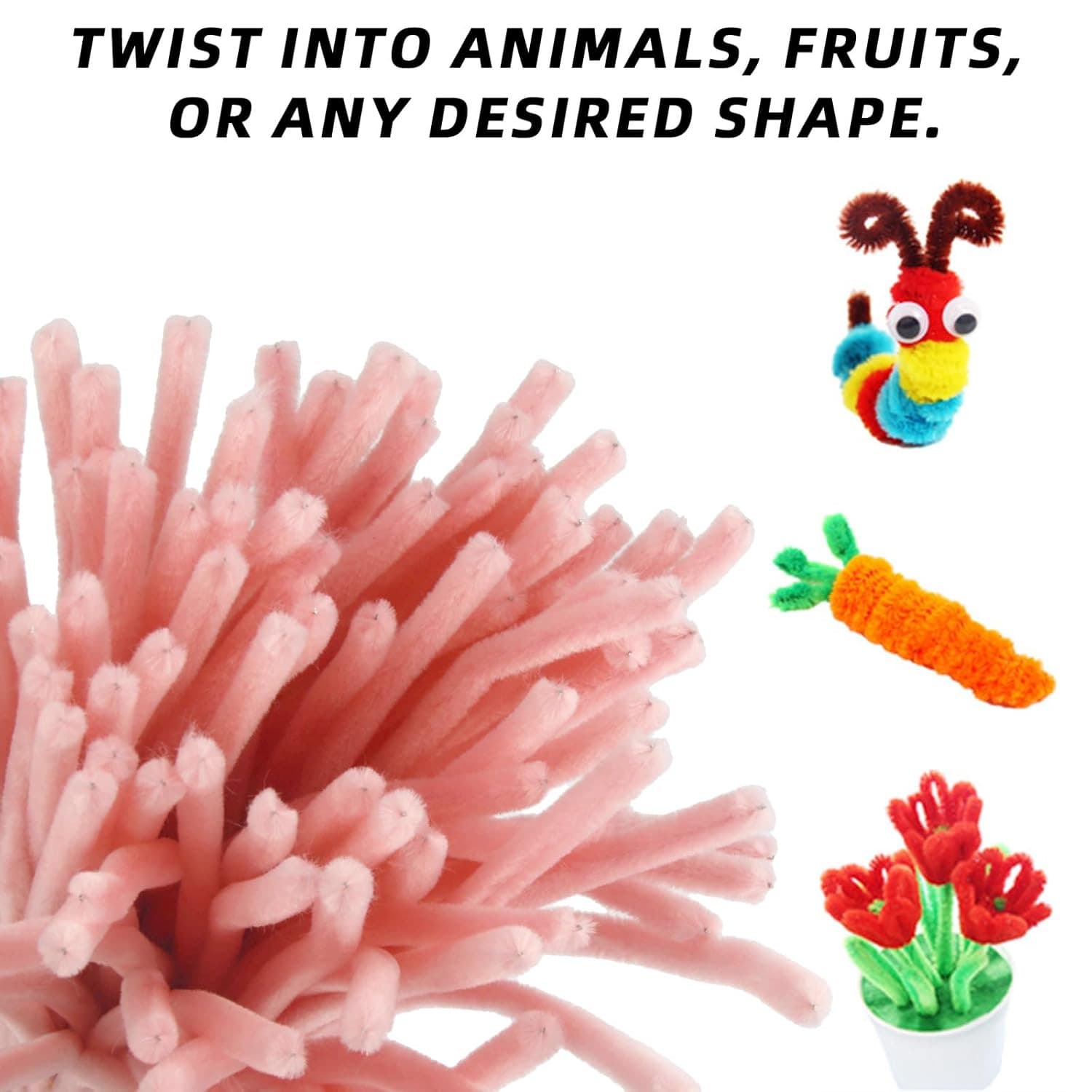 100PCS Pink Pipe Cleaners, Light Pink Pipe Cleaner Chenille Stem for Flower Craf 4