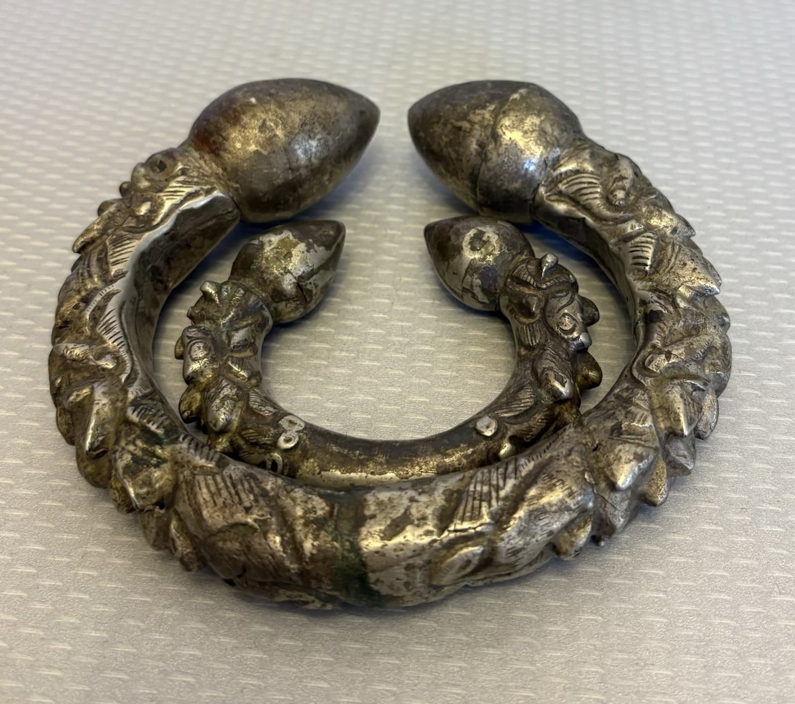 Old Antique Nepal Silver Metal Anklet Bracelet Tribal Ethnic Pair Makara Kalli 2 2