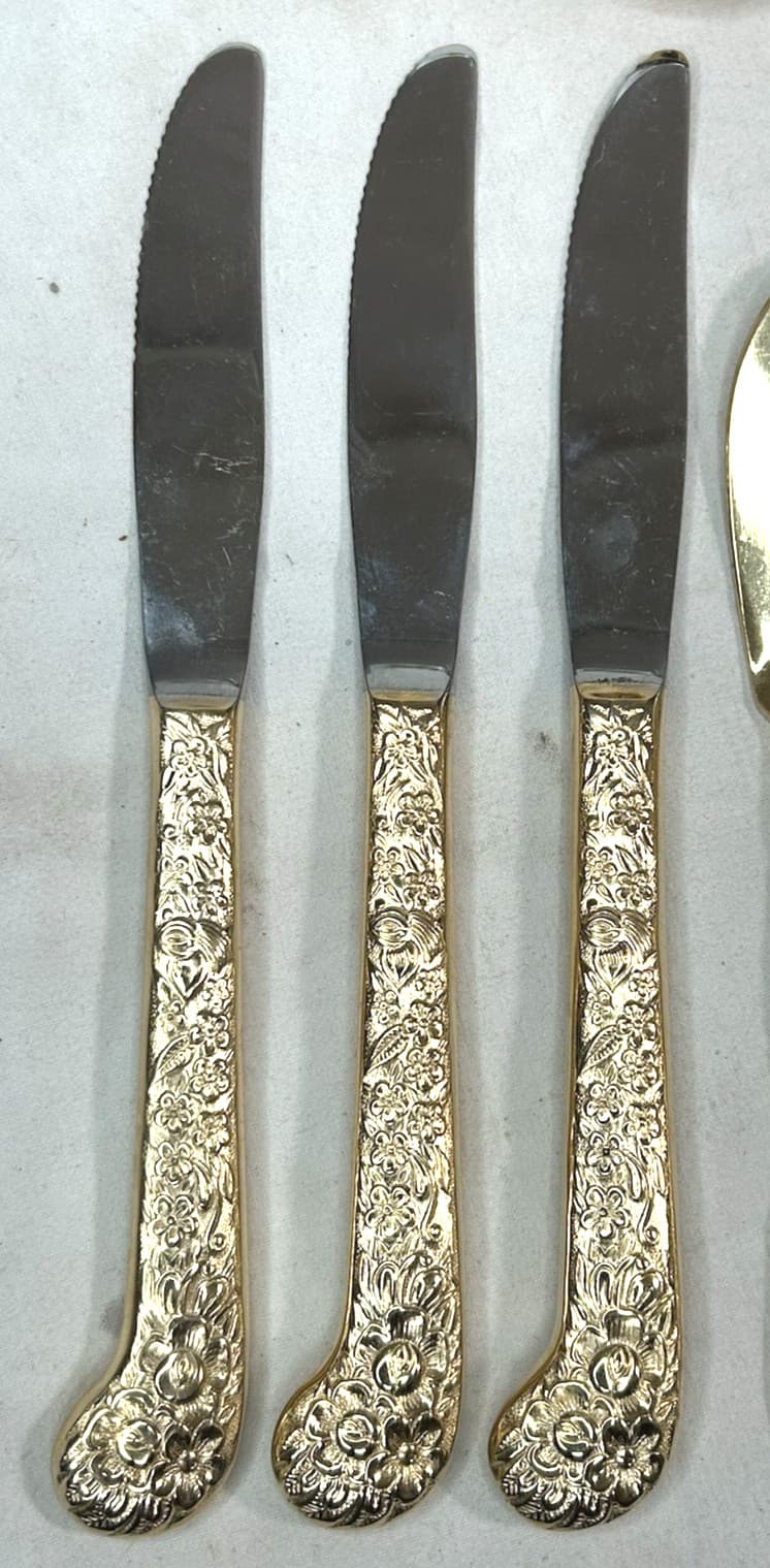 Towle Supreme Stainless Gold Electroplate Flora. Flatware 25 Pc  Vintage Japan 6