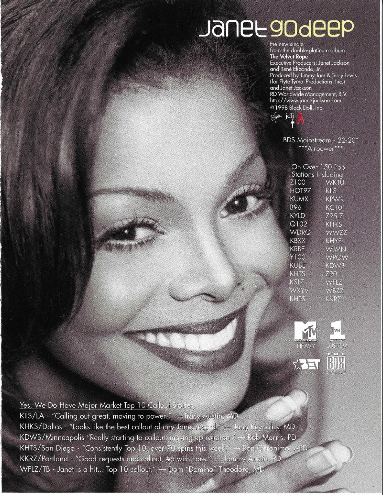 JANET JACKSON Rare 1998 Go Deep PROMO TRADE AD Poster for Velvet CD 8.5x11 MINT