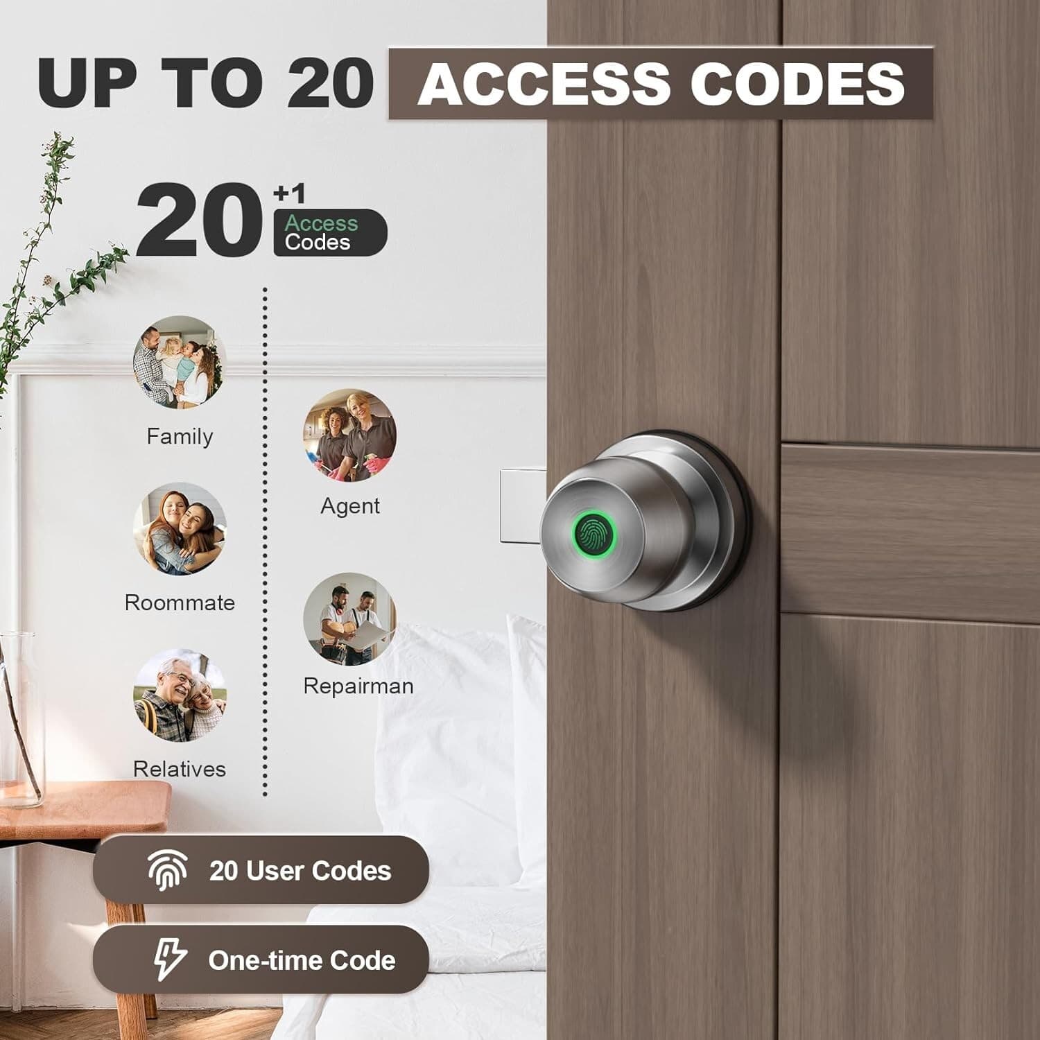 Smart Door Knob, Fingerprint Door Lock Smart Lock Biometric Satin Nickel 6