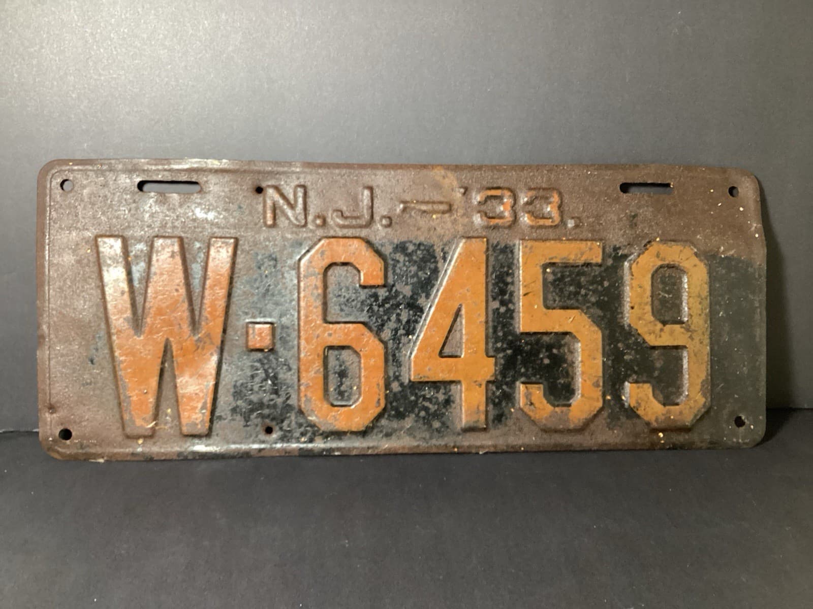 1933 New Jersey Passenger Car License Plate W 6459