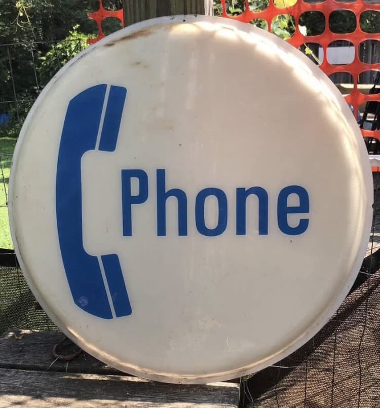 VINTAGE Circle Telephone Phone Booth sign bell telephone Blue Letters AT&T Bell 3