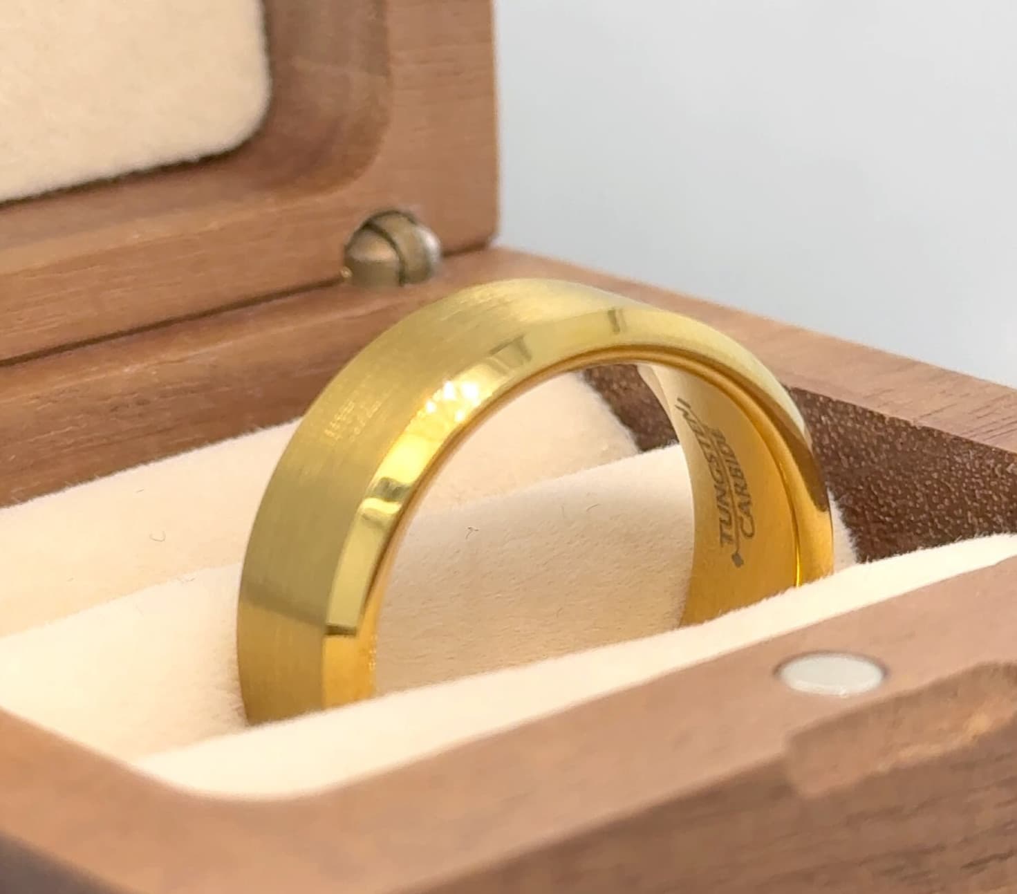 His and Her Handmade Gold Tungsten Flat Matching Wedding Bands Engagement Ring 6