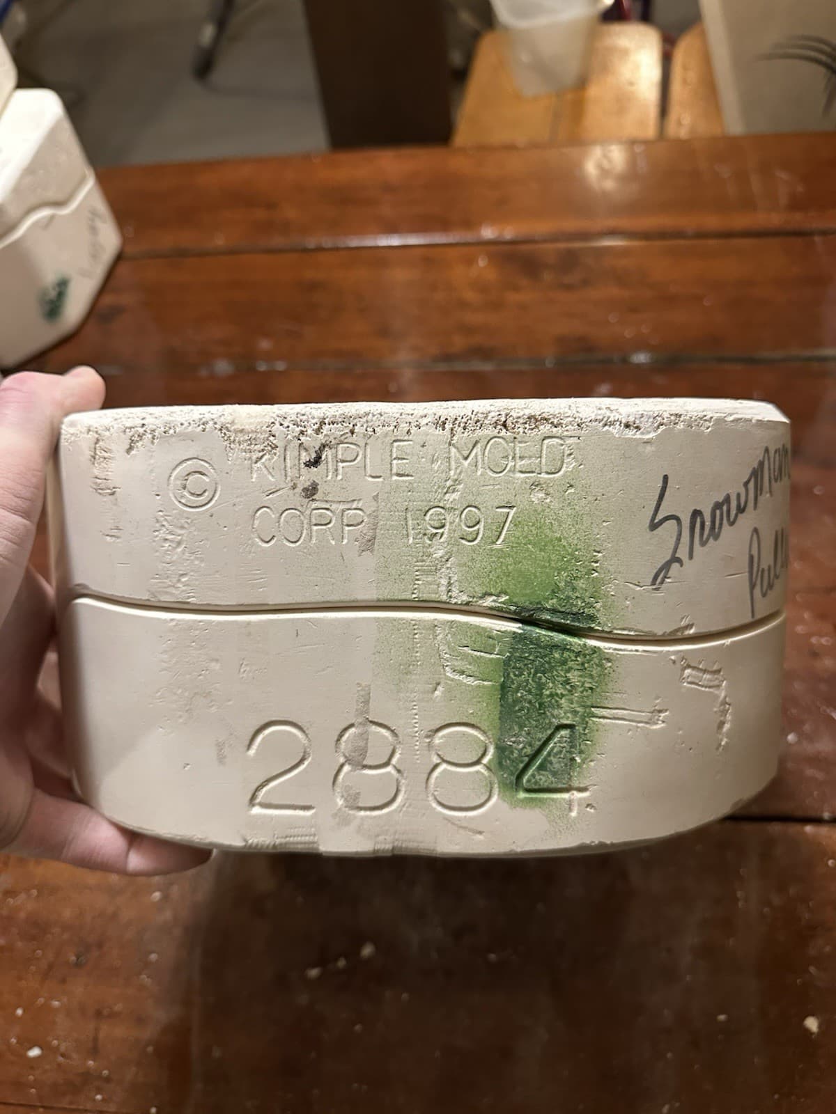 Kimple 2884 Snowman Pulling Tree 1997 Slip Mold Christmas Winter SEE PHOTOS