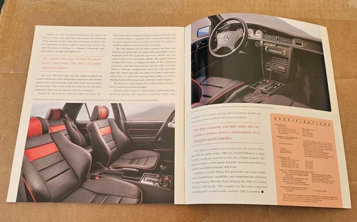1993 Mercedes Benz W201 190E 2.6 Limited Edition Sales Brochure Catalog 2
