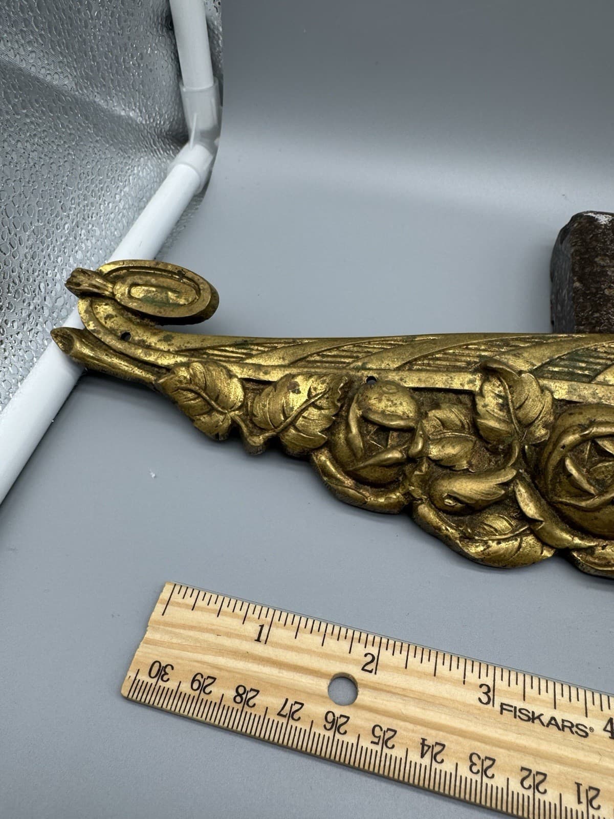 Large Antique Bronze Furniture Attachment with flowers 3