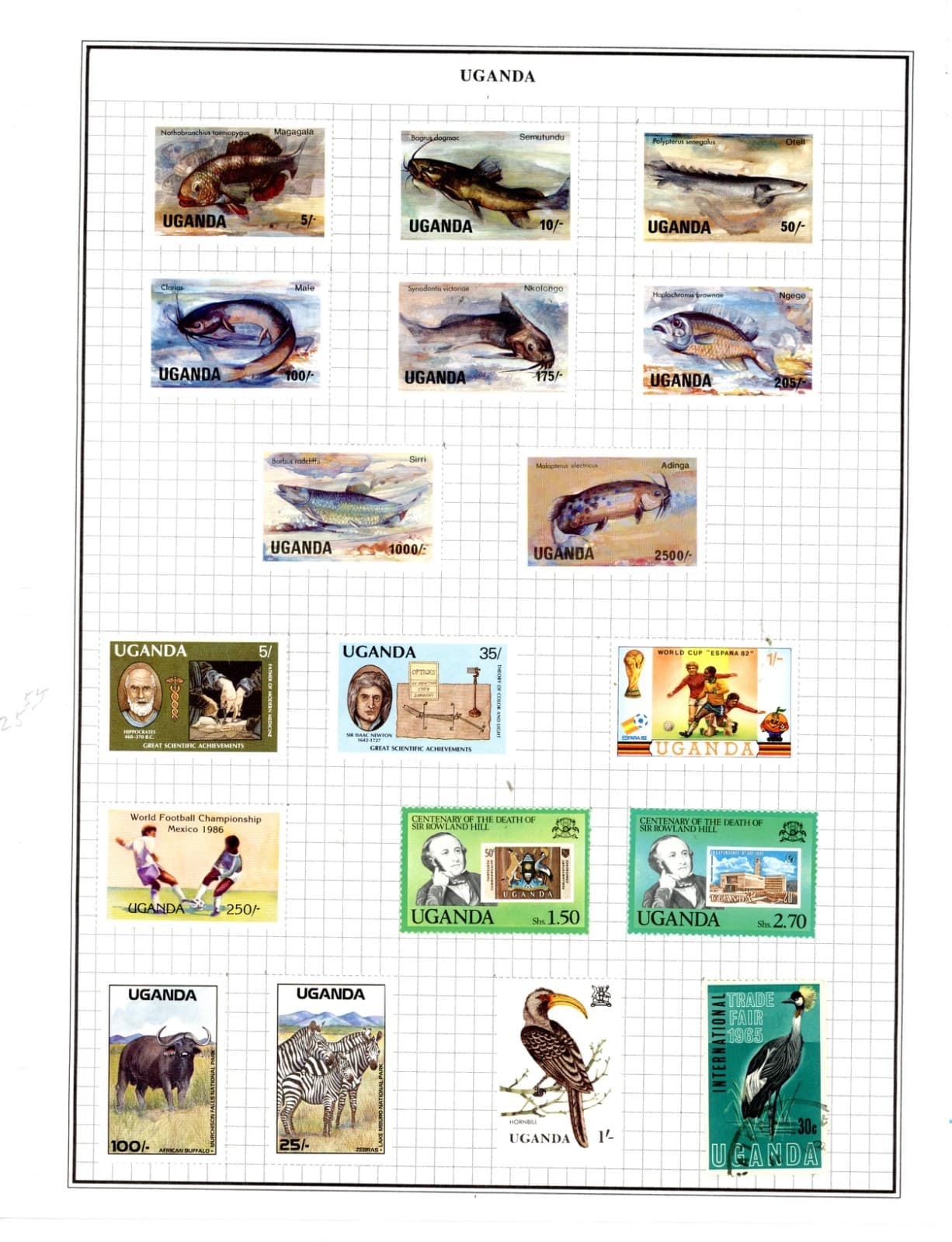 UGANDA--Lot of 94 Stamps & 3 Souvenir Sheets Mounted On Pages 2