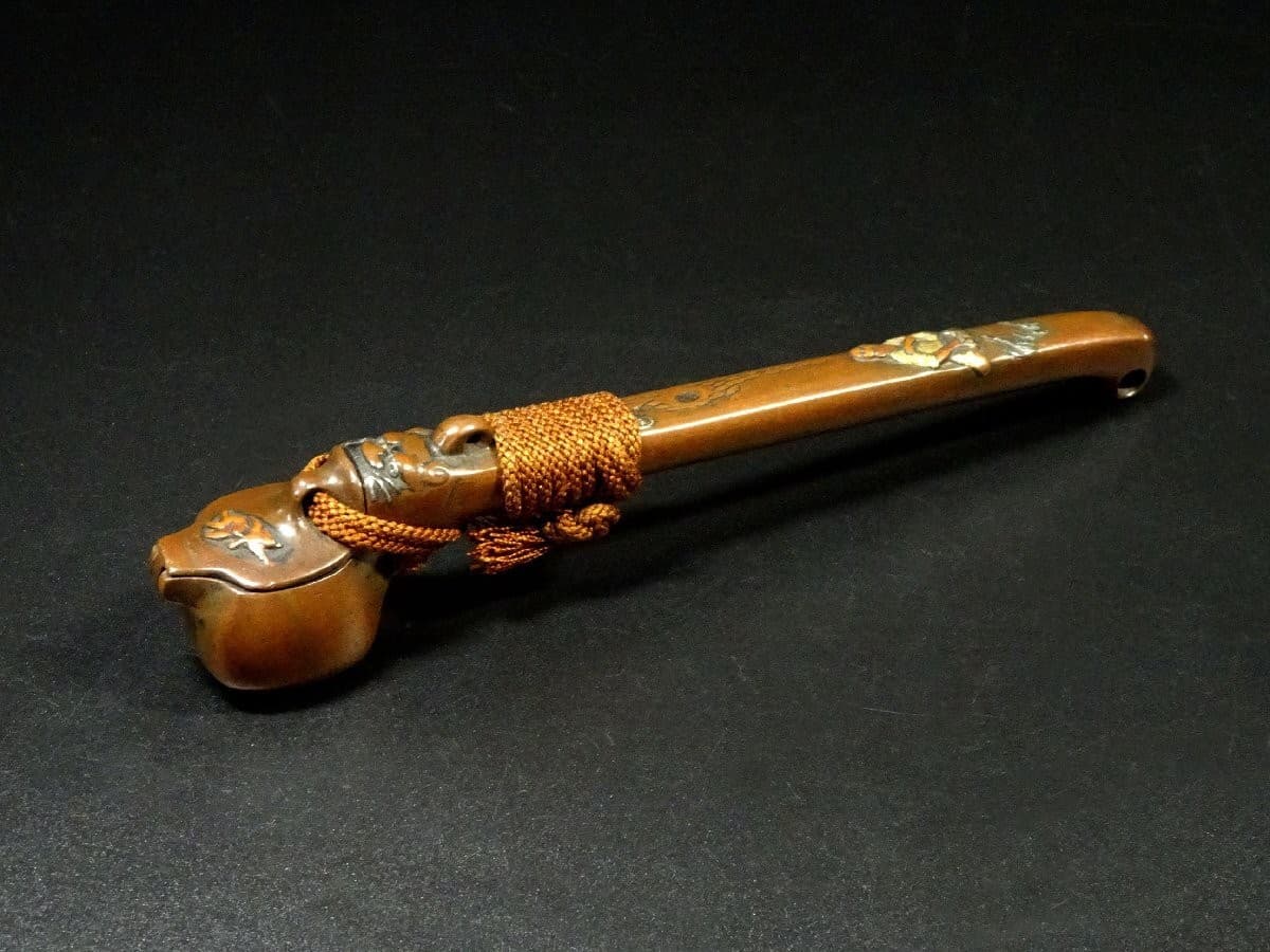 Antique Bronze Yatate Ink Holder High Relief Gold Silver Inlay Design JP Edo 2