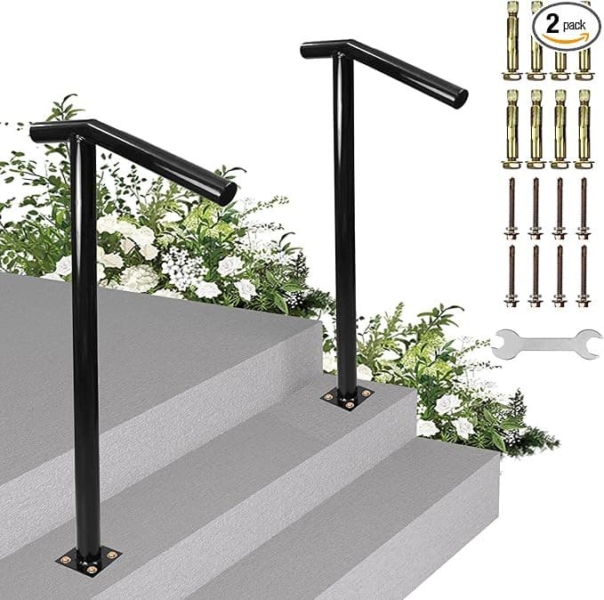 Durable Iron Handrail 2PC for Outdoor Decking 1-2 Step Stair Safety Support