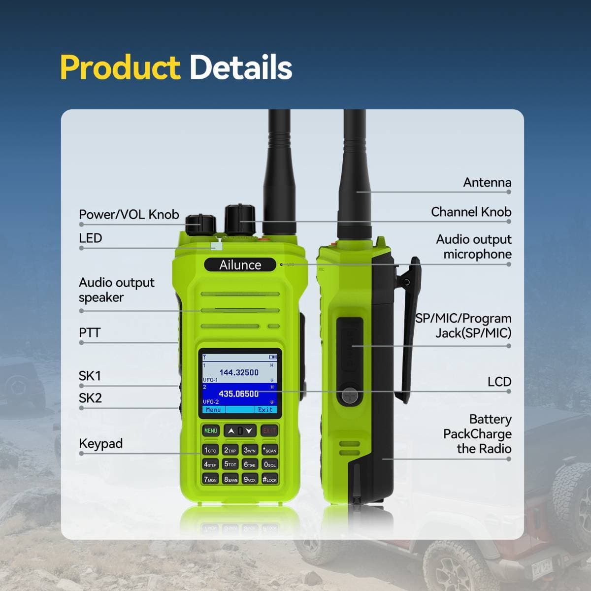 Ailunce HA1G GMRS 5W IP67 Rugged Walkie Tadlkie 256 Channels NOAA Green Outdoor 6