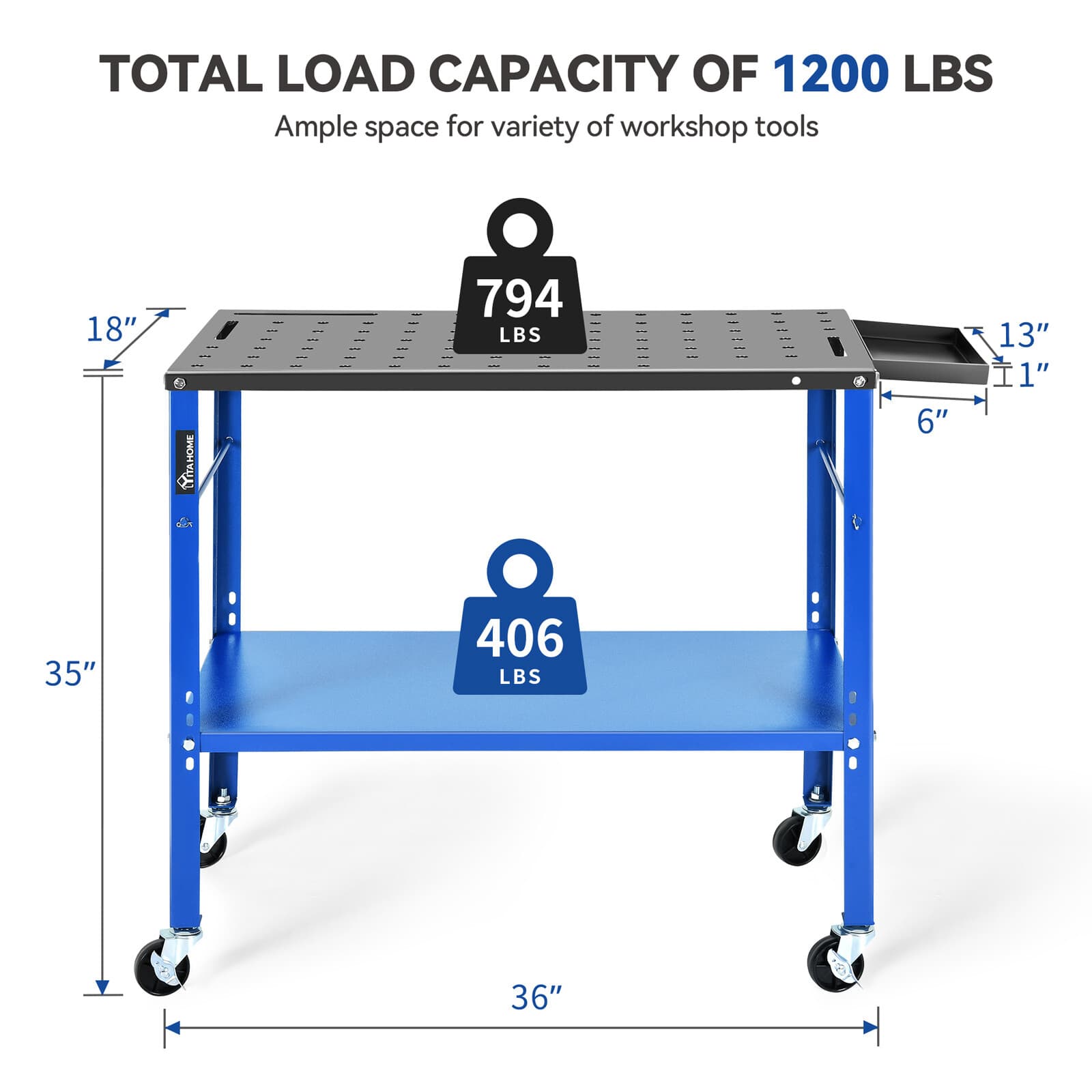 36'' x 18'' 1200lb Load Carbon Steel Workbench Welding Sawing Table Storage tray 2