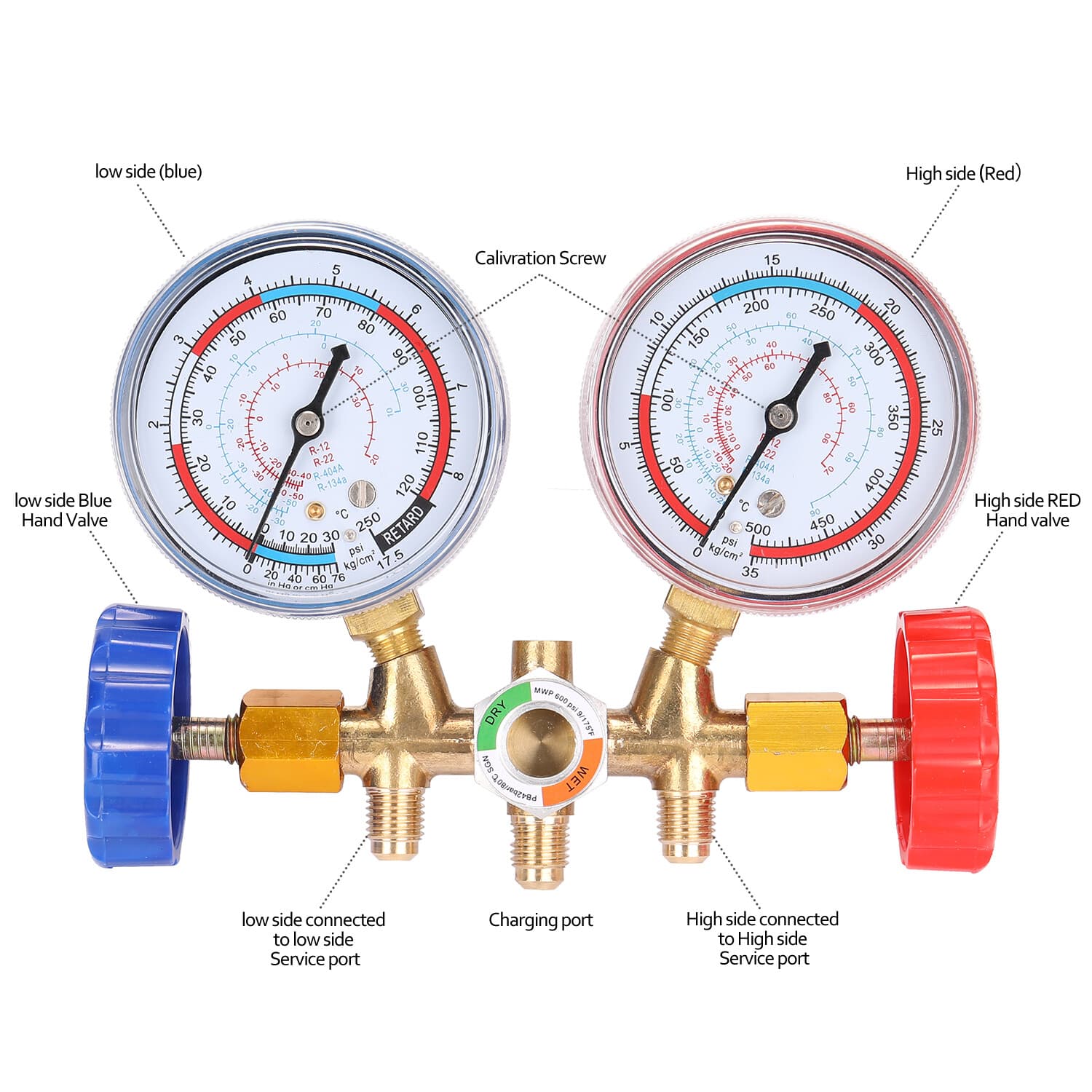 AC Manifold Gauge Set 3-Way for R-134A R-22 R-410A Refrigeration Charging J7F8 4