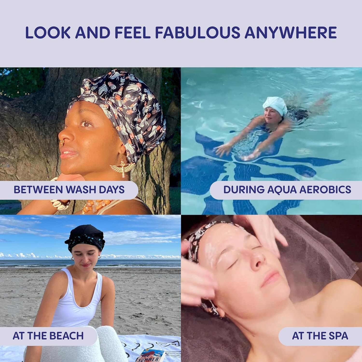 Swim Turban Water Resistant UV Protection for Long Hair Humidity Protection Cap 4