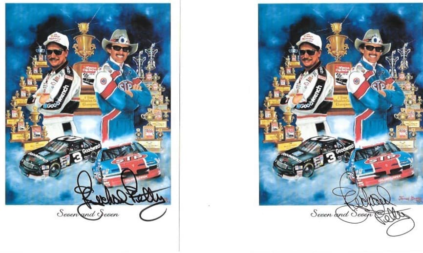 LOT OF 4 Earnhardt and Petty "Seven and Seven" SIGNED BY PETTY NASCAR Post Card