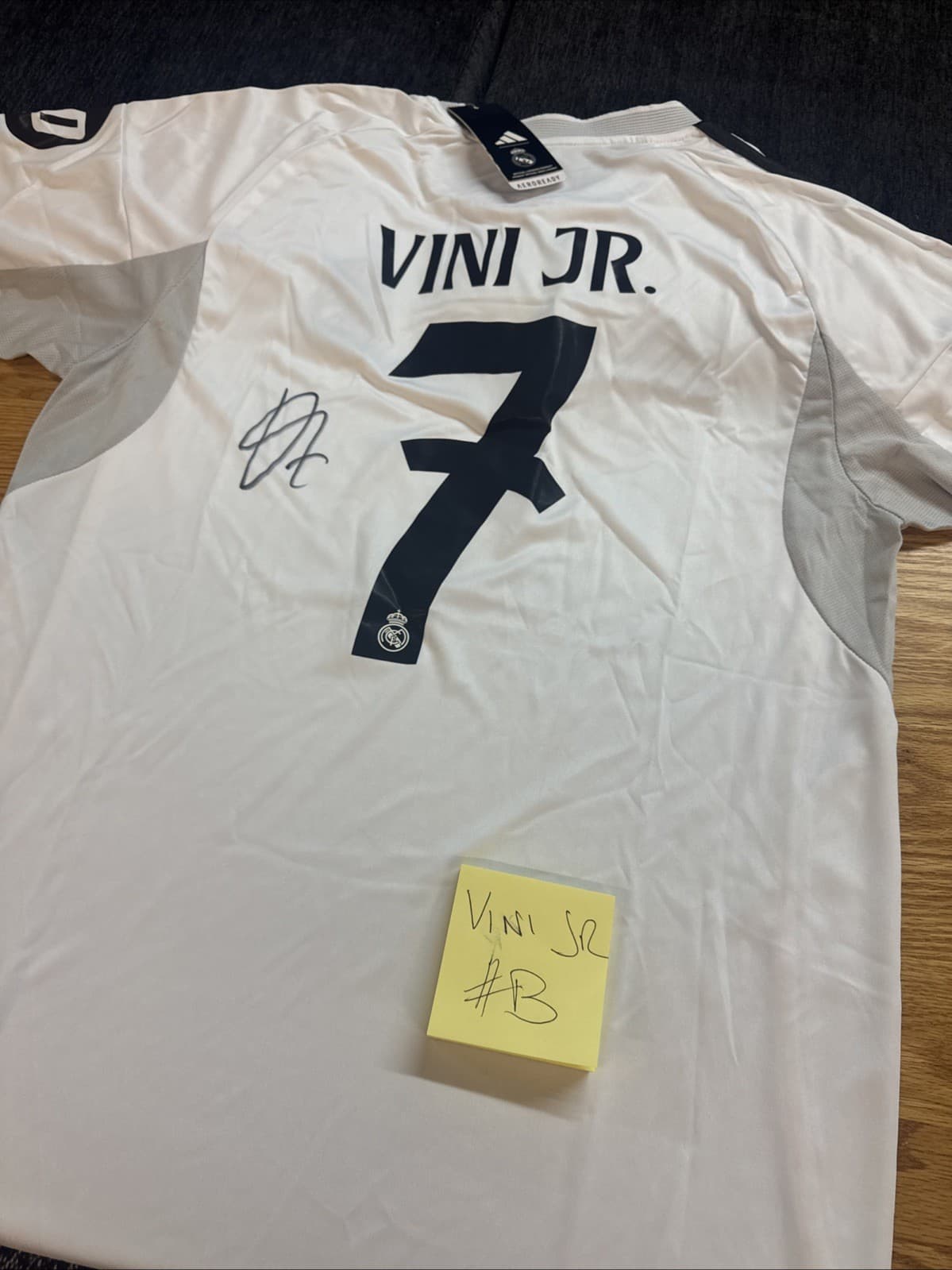 Autographed/Signed Vini Vinicius Jr. Real Madrid White Soccer Jersey Proof w/COA 4
