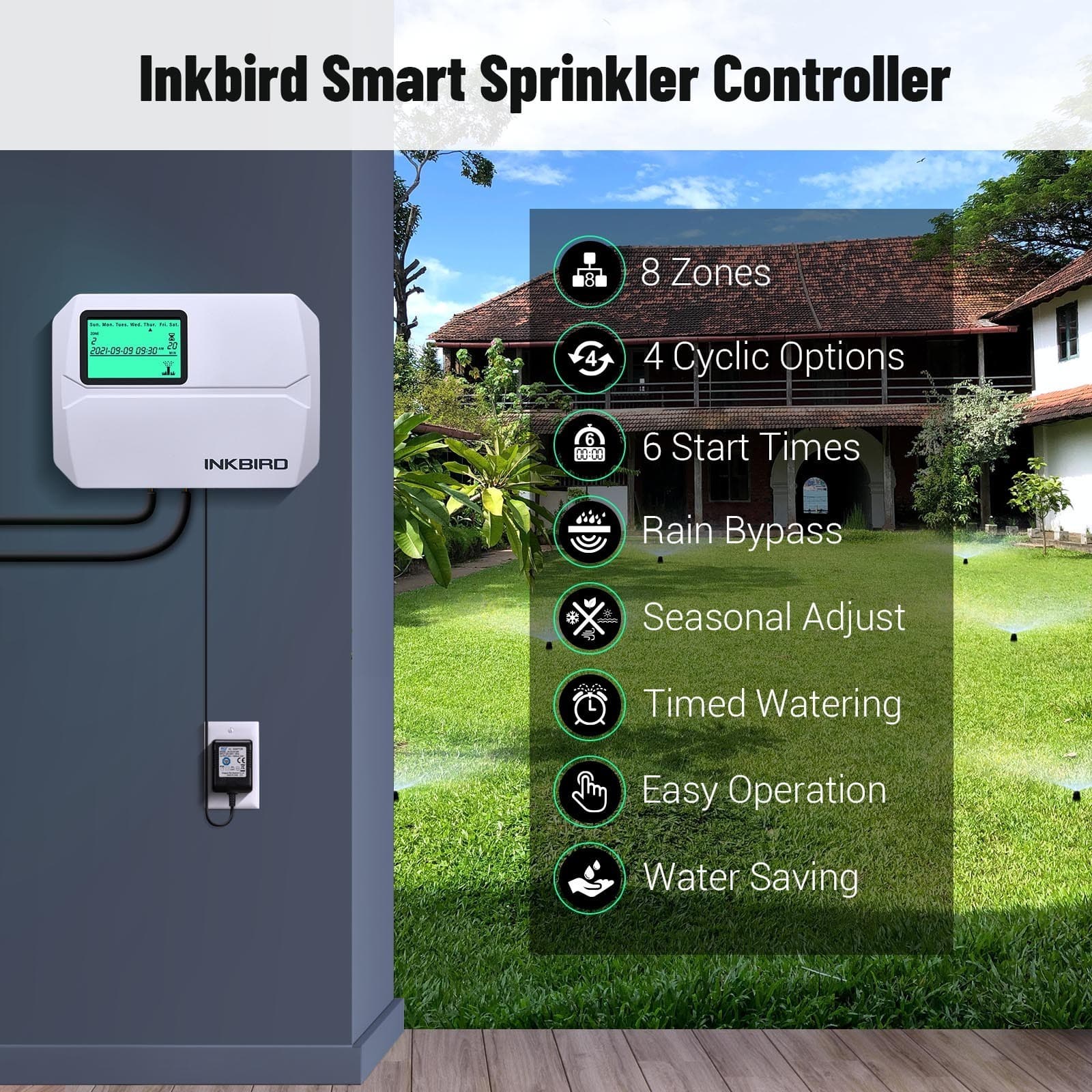INKBIRD 8-Zone Lawn Sprinkler Controller System Watering Control 4 Cyclic Option 3