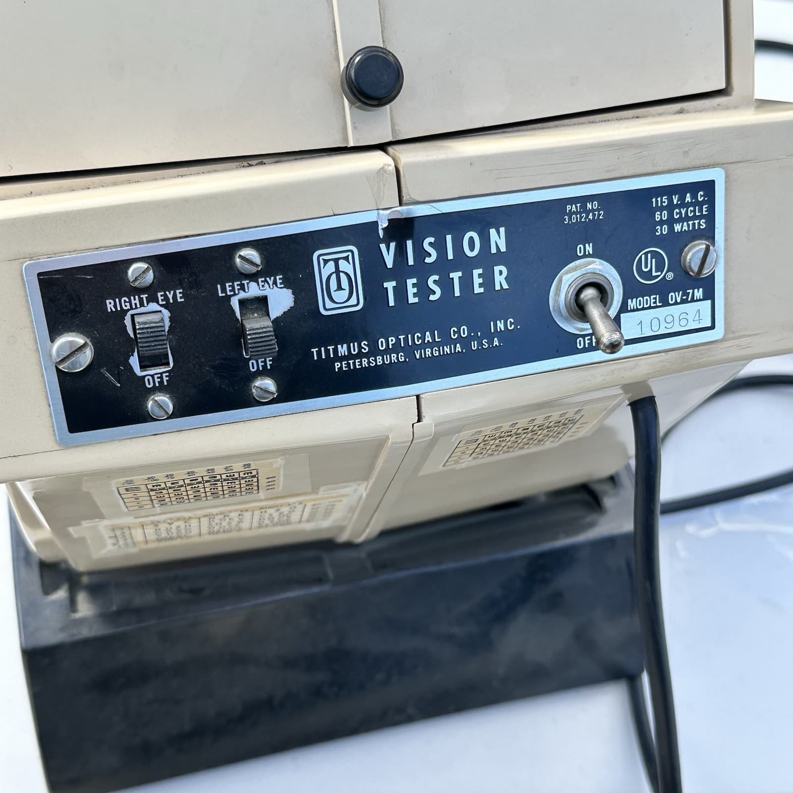 Titmus Optical Vision Tester OV-7M Tested for power only Snellen Eye Chart 4