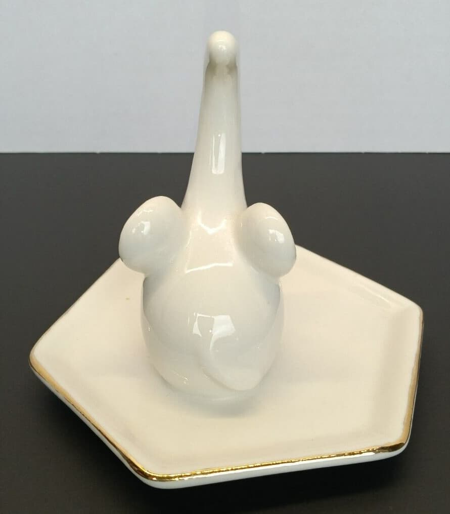 Elephant Ring Holder Porcelain White and Gold Trim 5
