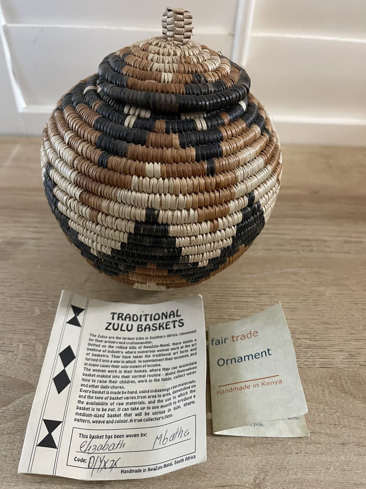 Traditional Zulu Tribe Basket w/ Paperwork - Handmade in KwaZulu South Africa