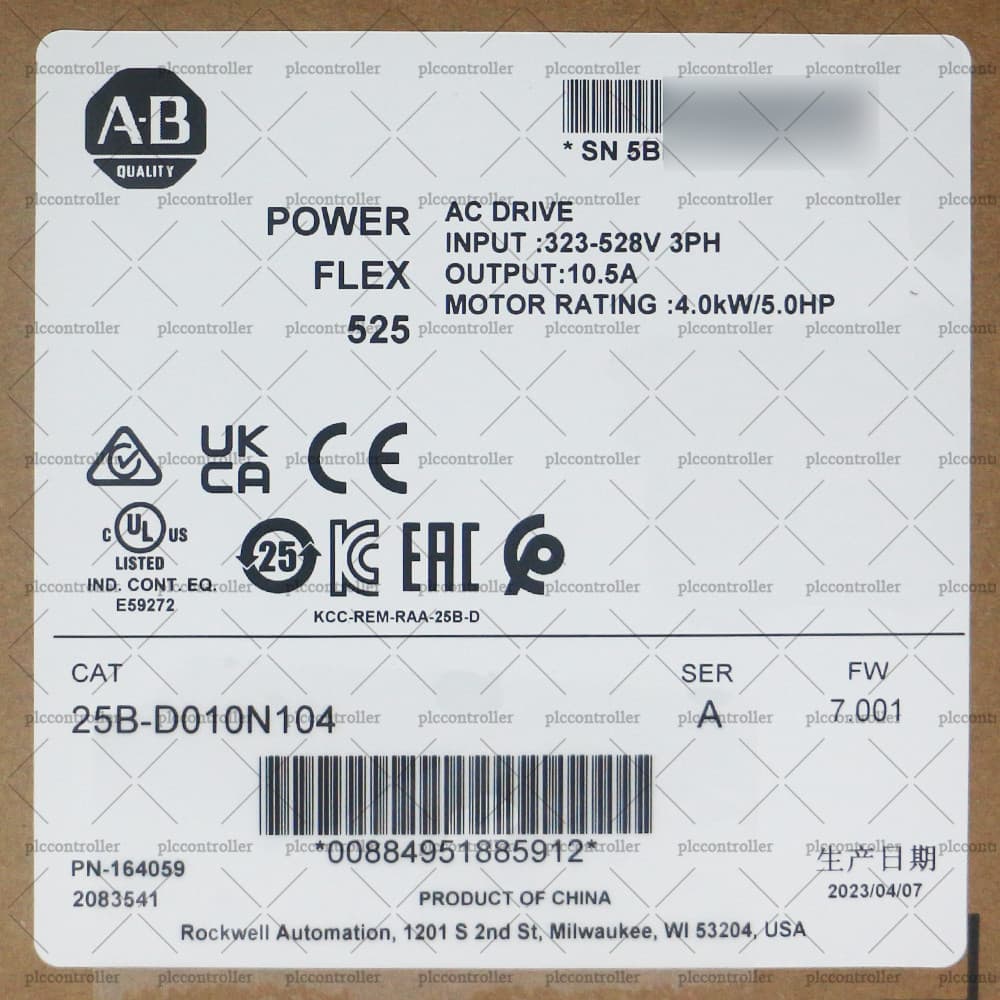 New Sealed Allen Bradley 25B-D010N104 PowerFlex 525 4kW 5Hp AC Drive 3 Phase 2