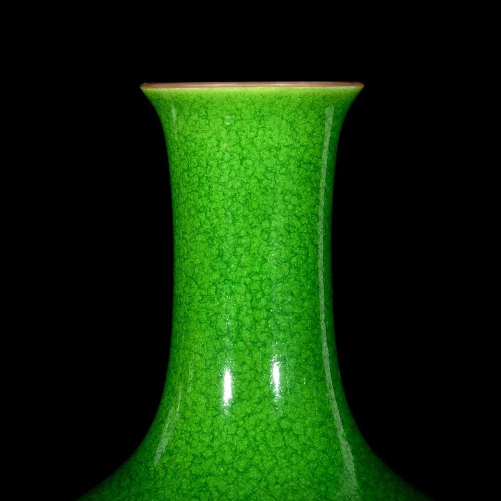 39CM Yongzheng Signed Old Chinese Peacock Green Vase U1322 3