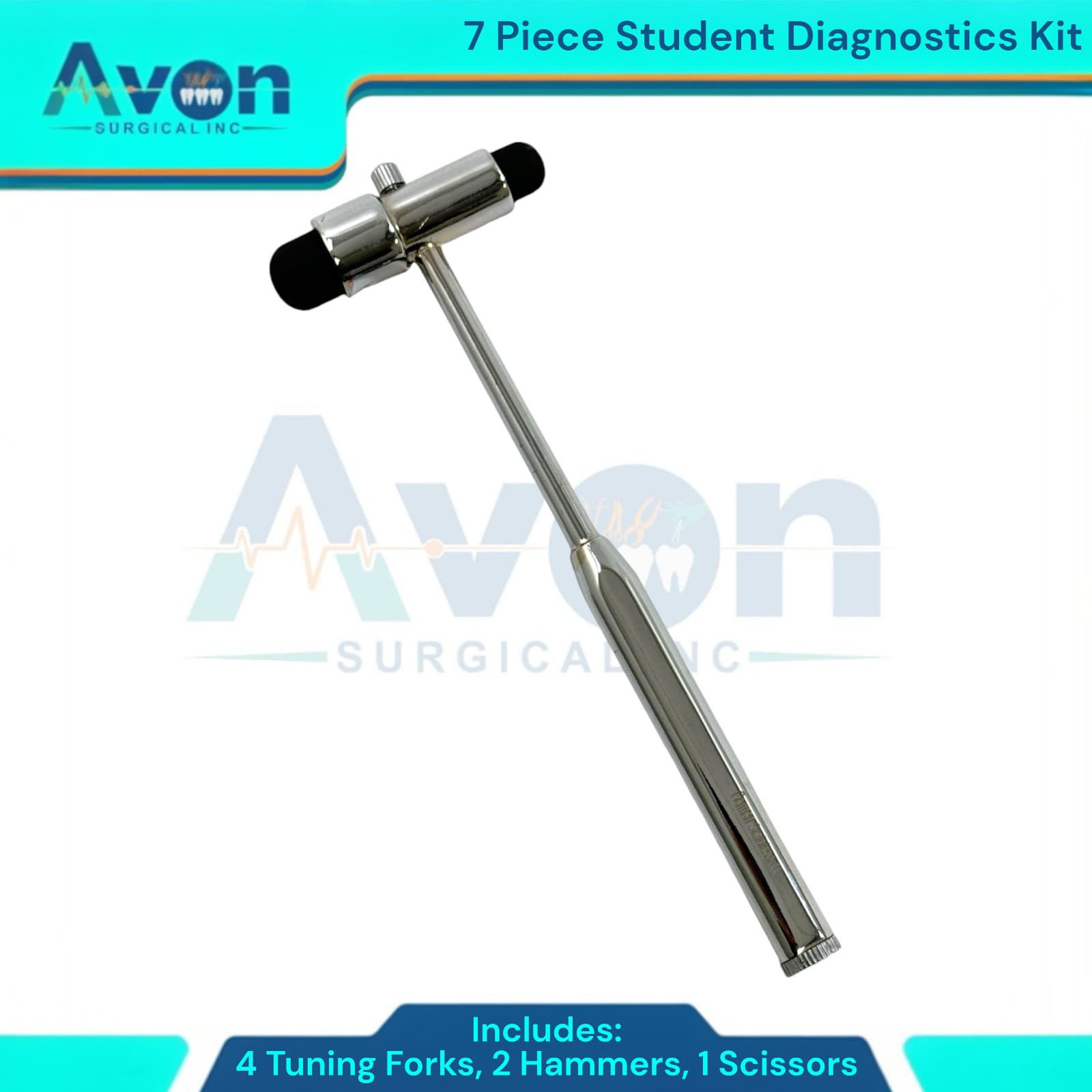 Reflex Examination Diagnostics Kit with Tuning Forks, Reflex Hammers, & Scissors 2