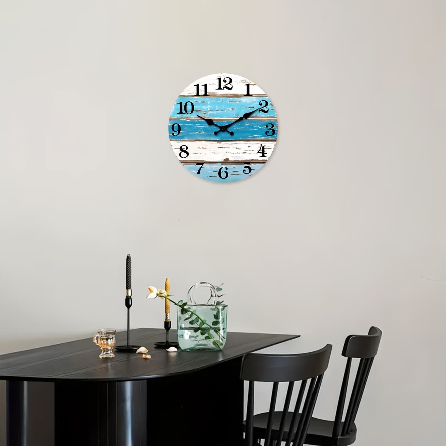 12 inch retro blue and white striped beach wall clock，wooden wall decorations 2