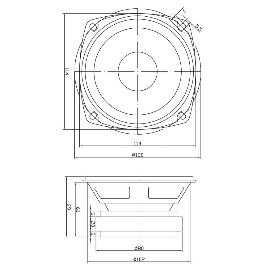 4.5" Full-Range Replacement Speaker Midrange 8 Ohm Pioneer Type A11EC80-02F 4
