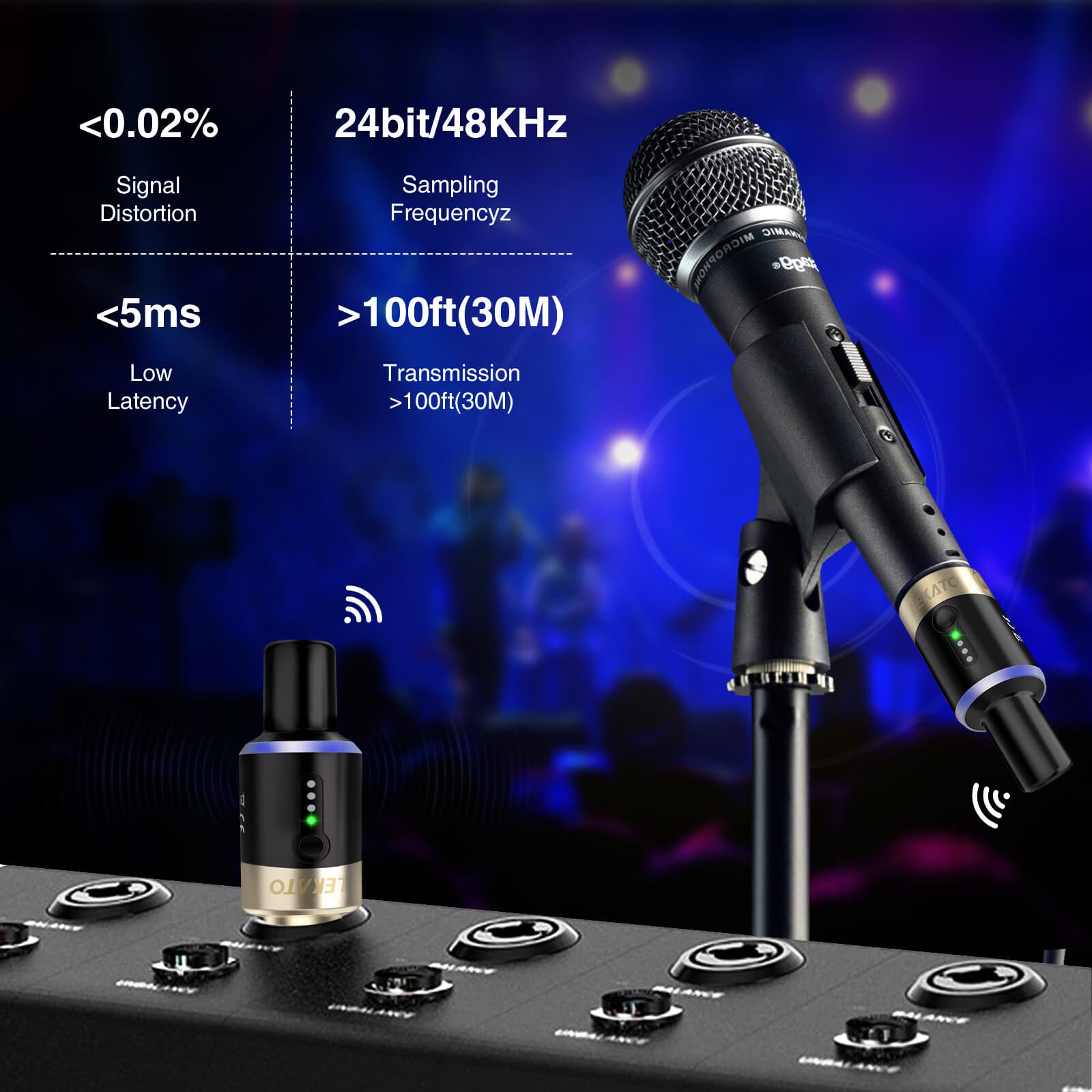 LEKATO 5.8G Wireless Microphone Transmitter Receiver System Plug On XLR 100ft 5