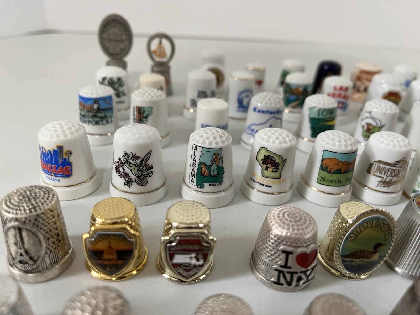 Lot Of 60 Thimbles - Metal • Ceramic • Porcelain • Mixed - Vintage  Souvenir 5