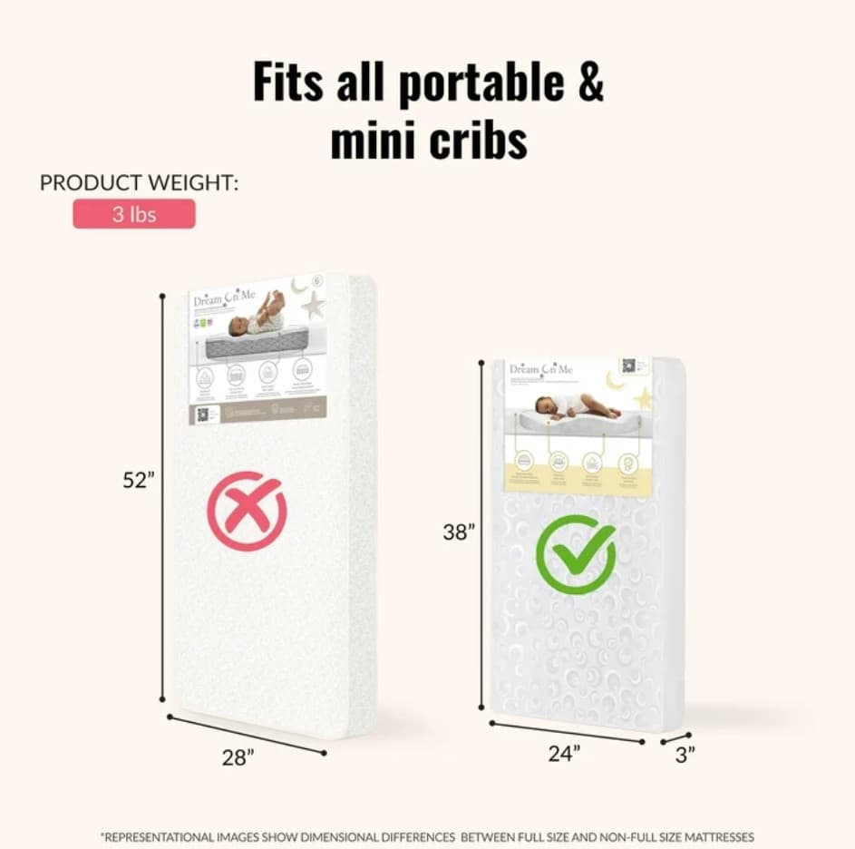 Dream on Me, 2-In-1 Breathable Foam Two-Sided 3" Mini/Portable Crib Mattress 2