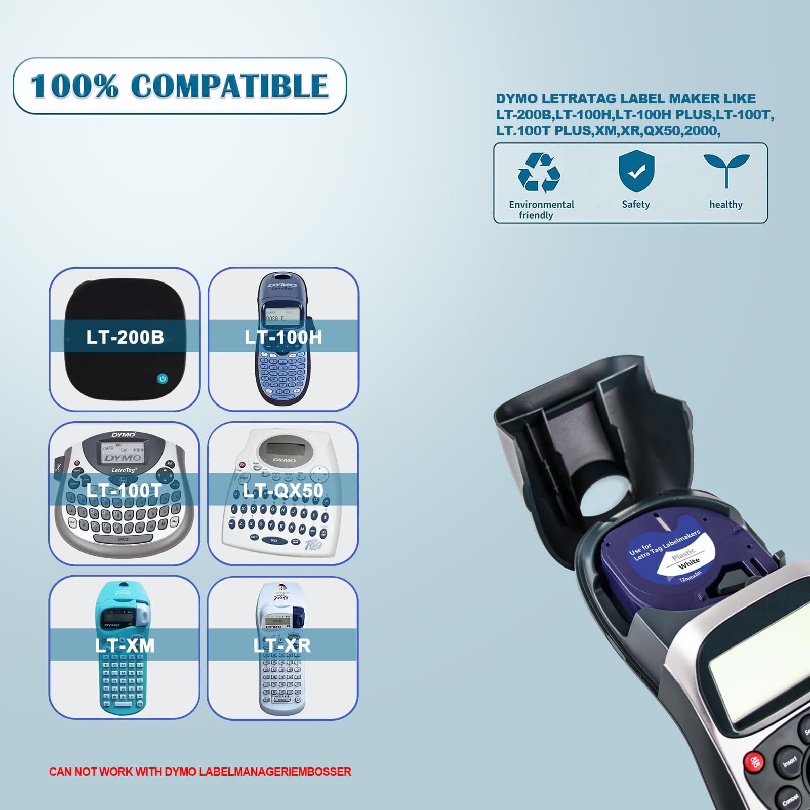 5PK Dymo Letratag Refill 91331 91330 White Plastic Label Tape 12mm LT-100H 1/2" 2