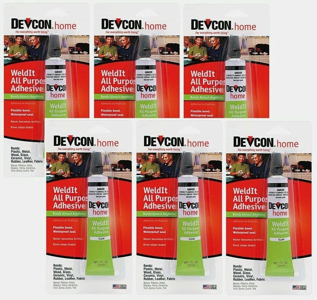 (6) TUBES OF DEVCON WELDIT ALL PURPOSE HOUSEHOLD CEMENT EPOXY GLUE CLEAR S-182